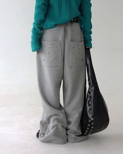 パンチングアイレットストリングワイドパンツ