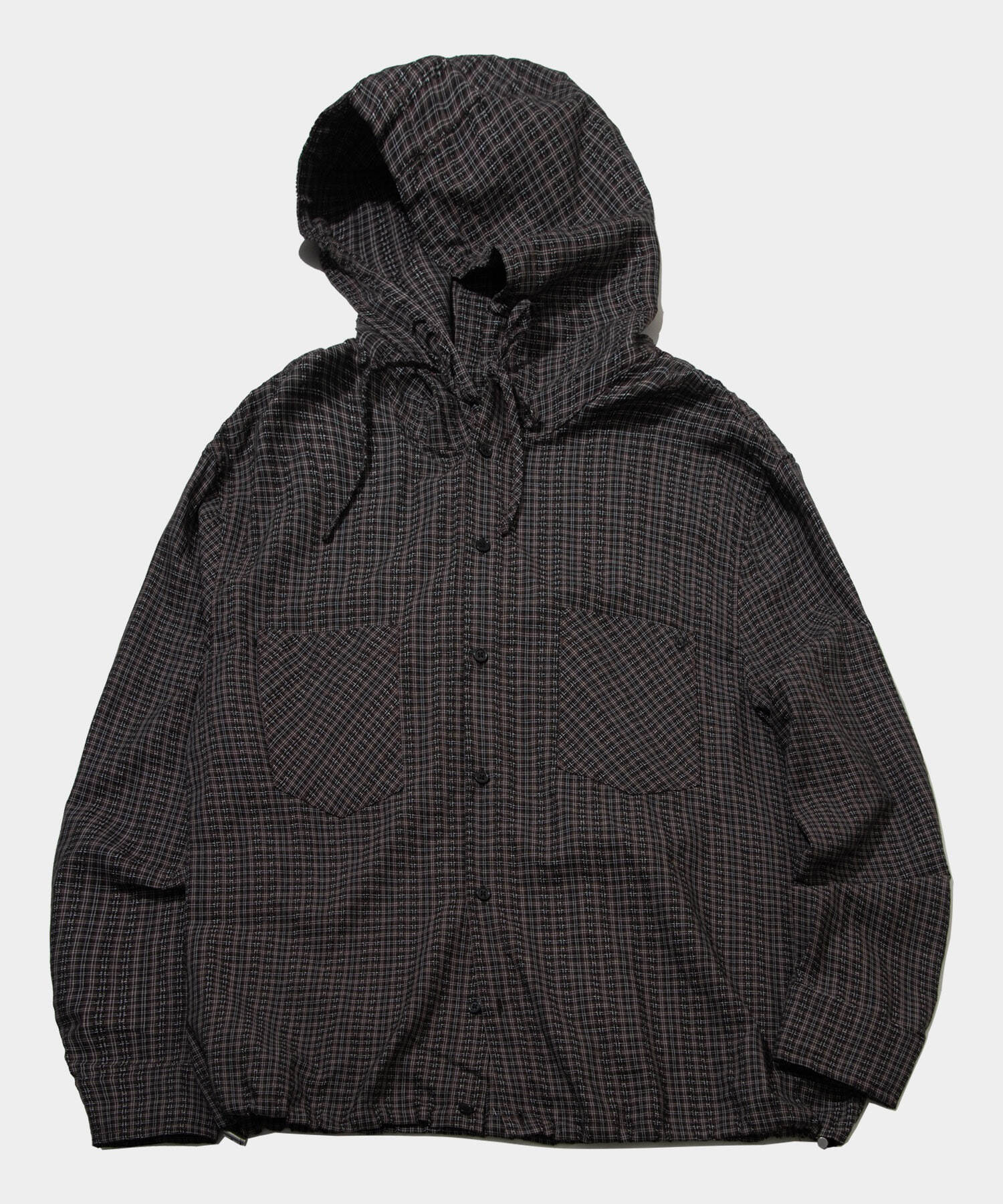 크로스 세미 오버핏 체크 빅포켓 코튼 후드셔츠