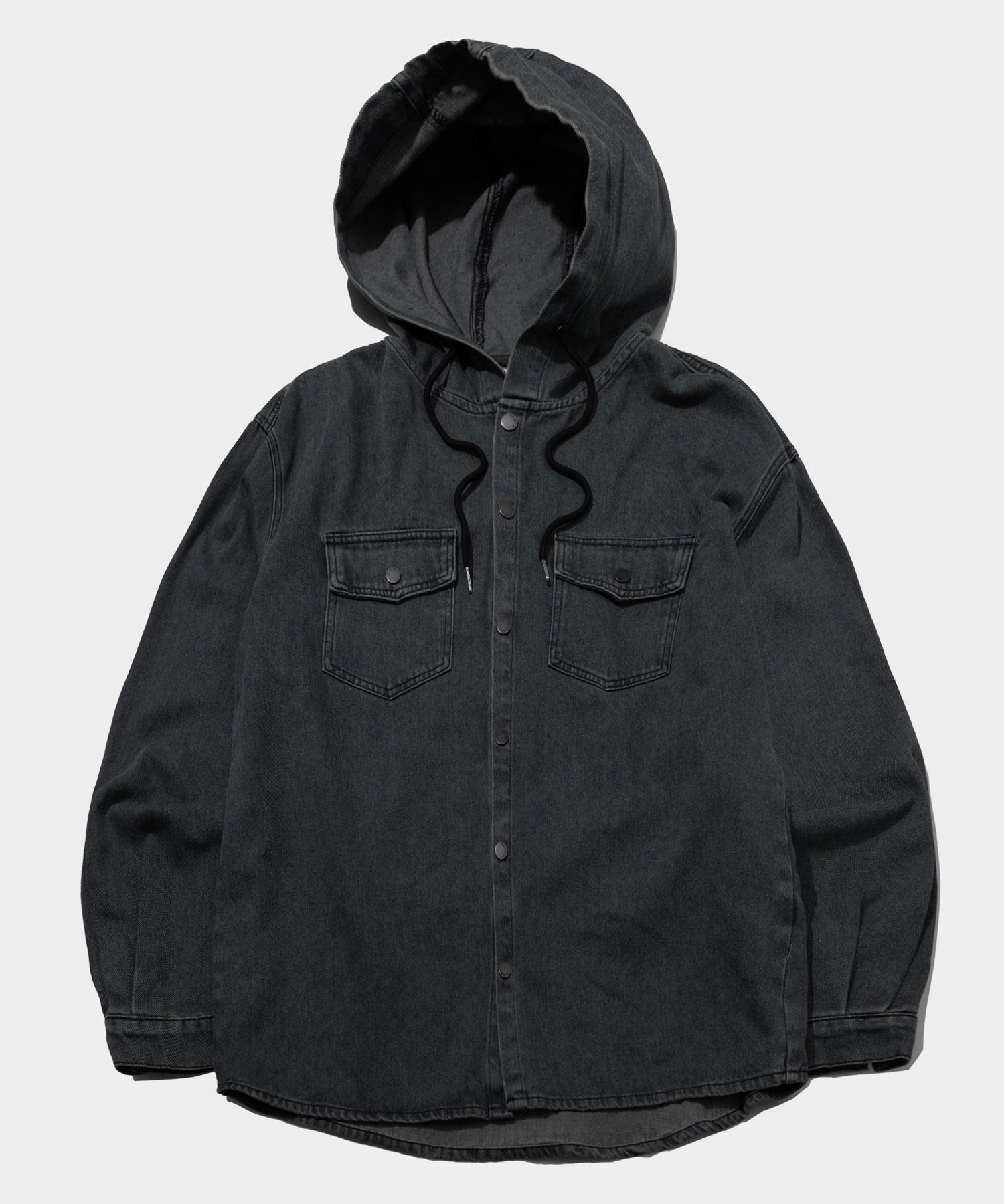 워싱데님 더블 포켓 워크 오버핏 후드 셔츠 남방
