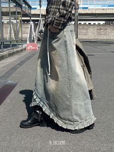 荷葉邊丹寧長裙