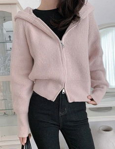 Double-sided zipper 22 hooded knitwear cardigan