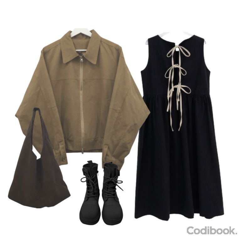 E-PICK 모리아 원피스,JASMINBELL 베니스 빈티지 라운드 부츠,DUGGY 호퍼 스웨이드 숄더백 (2color)등을 매치한 코디