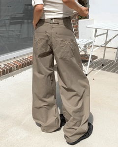 Bifu embroidery bijou balloon fit wide cotton long pants