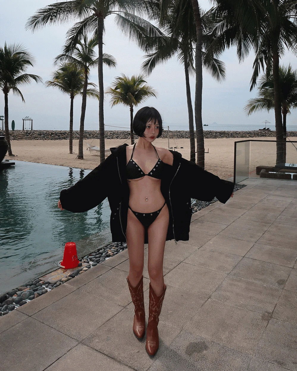 Punching Eyelet Strap Bikini