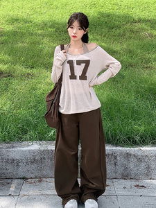 折疊打褶寬版棉質長褲