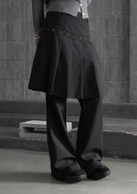 binary01 - Shud Layered Eyelet Skirt Pants - Codibook.