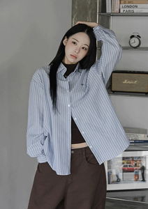 休閒寬鬆直條紋襯衫