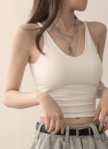 *캡내장/2장*츄잉-껌,쫀쫀 스판 얇은끈 홀터넥 기본 베이직 스판 골지 탑 브라렛 이너 나시 6color