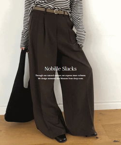 優雅打褶寬版長褲-商務正式風格