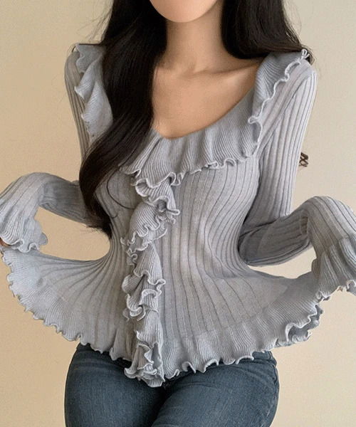 浪漫可愛荷葉邊設計長袖T恤