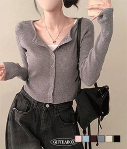 Me Too Simple Ribbed Neck Crop Cardigan Knitwear 