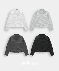 圓領摺邊純棉襯衫