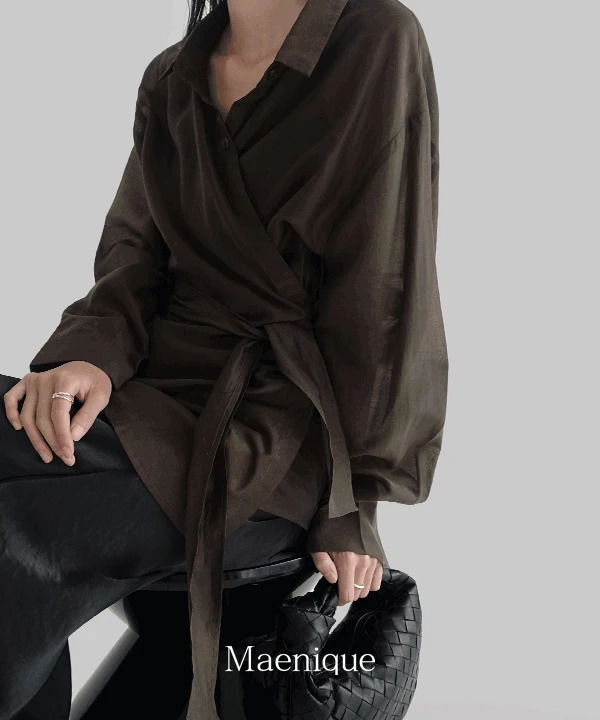 베일리 시스루 오버핏 텐셀 랩 셔츠