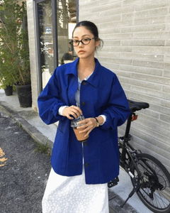 寬鬆純棉長版夾克外套