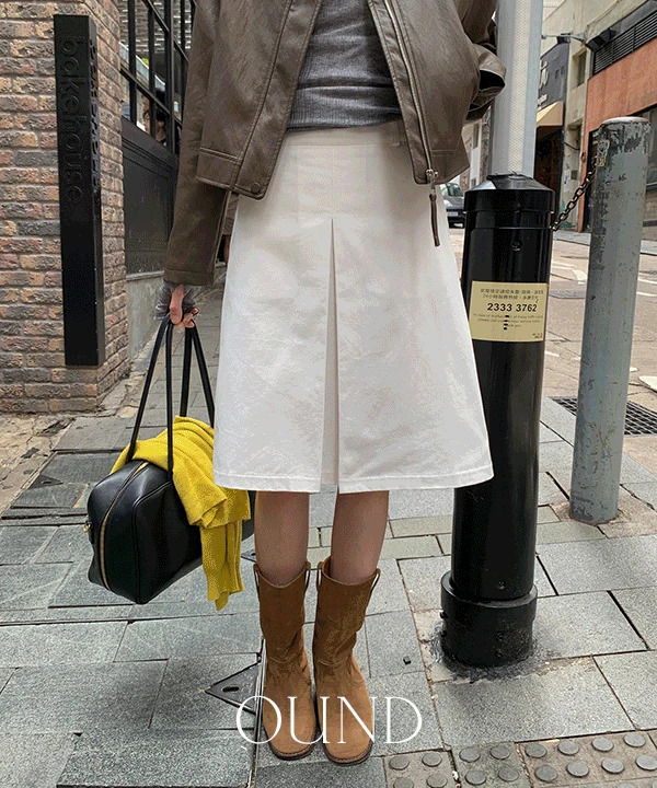 포나 뒷밴딩 A라인 앞절개 코튼 미디 스커트 -3color