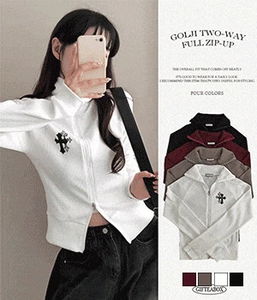 Cross Ribbed Two-Way Full Zip-Up