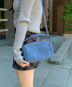 Minimal suede mini bag, shoulder bag, crossbody bag, tote bag, handbag, tax square double-handle bag