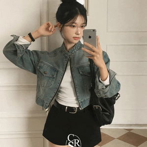 툭걸쳐도 예쁜 핏, 워싱 크롭 데님 자켓