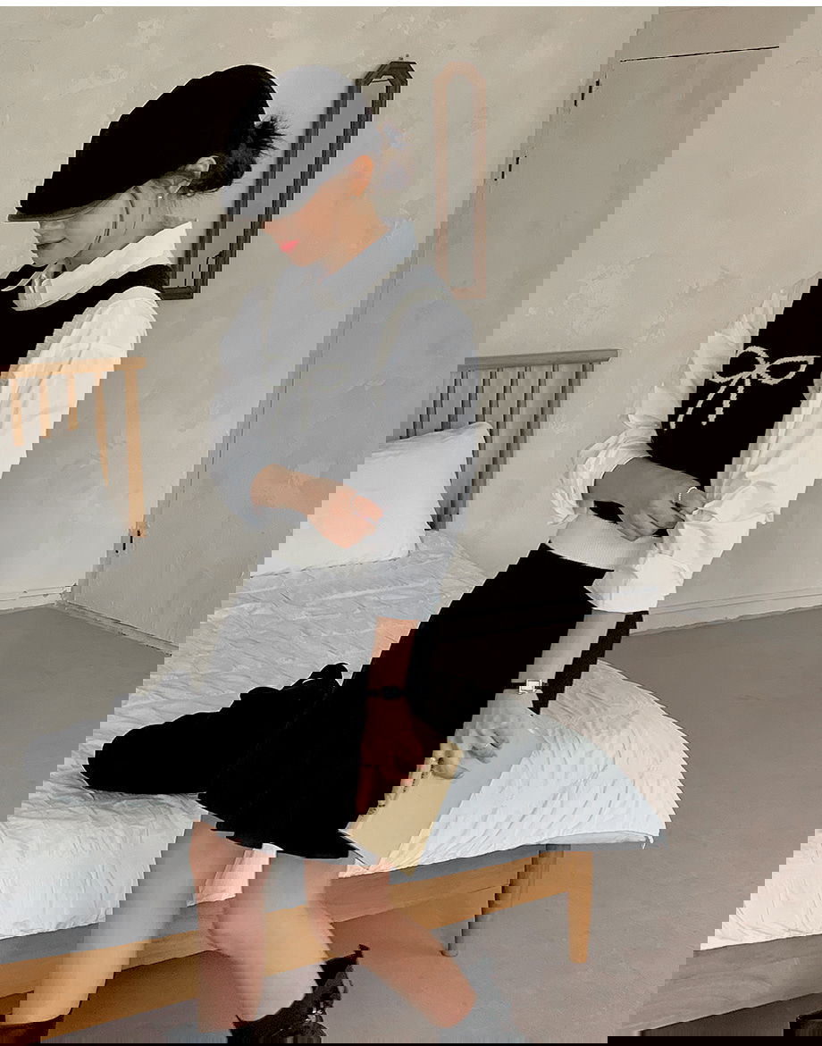 리리앤코 키든링 리본 배색 라운드넥 니트 조끼