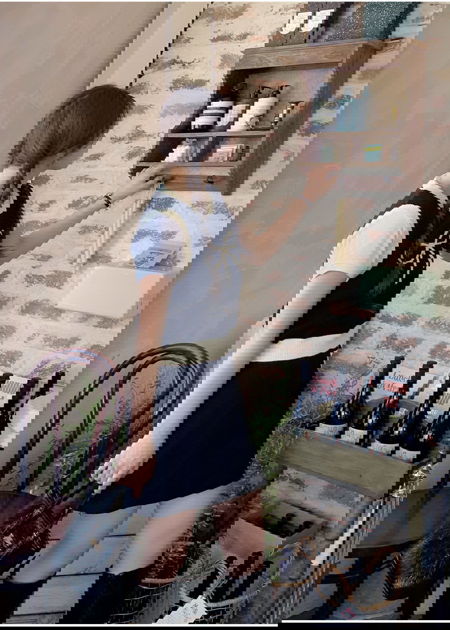 리리앤코 키든링 리본 배색 라운드넥 니트 조끼