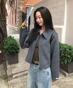 巴黎風羊毛手工拉鍊短大衣