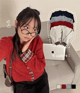 Mishu Check Color Block Layered Knitwear Cardigan