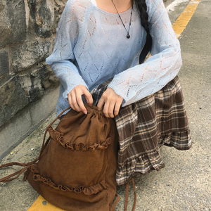 카미야 코듀로이 프릴 복조리 스트링 백팩 짐색