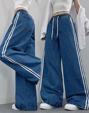 투라인 데님 와이드 일자팬츠