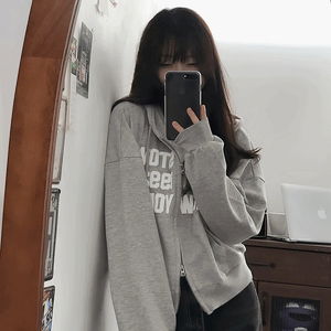 字母印花連帽拉鍊外套