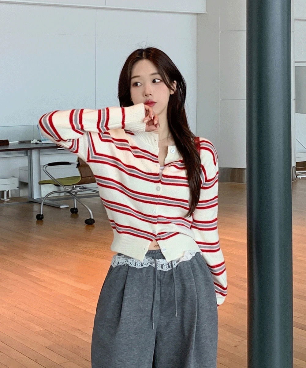 Striped Round Knitwear Cardigan