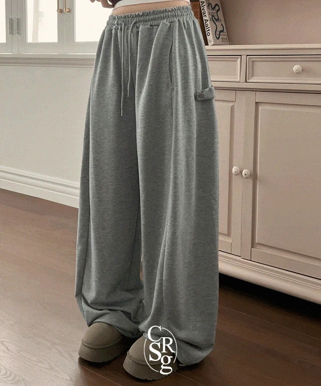 側邊鈕扣設計休閒寬褲