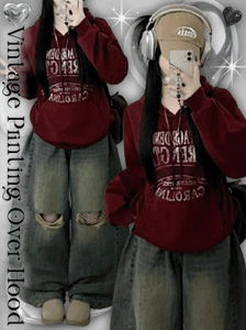 Strength lettering printing body cover overfit hoodie