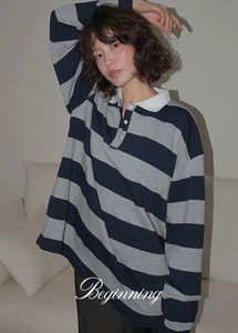 Striped Rugby Collar T-Shirt