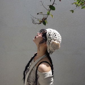 FLOWER KNITTING BEANIE (IVORY, BROWN 2COLORS)