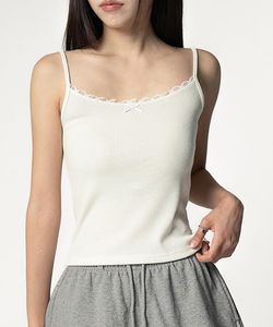 Sleeveless RIBBON Ribbed STRAP SLEEVELESS TOP