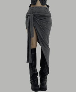 Layered Slim Loop Unique Daily Unbalanced Midi Long Skirt