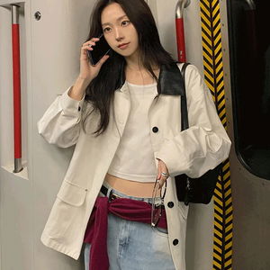 유티헨 배색 레더 카라 코튼 워크 자켓 -2color