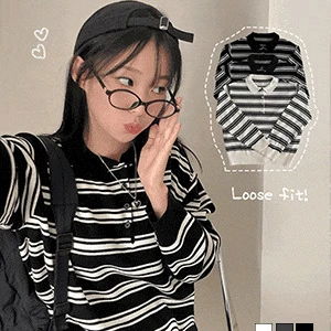 림블 스트라이프 단가라 카라 루즈핏 니트