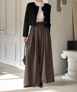 高腰綁帶打褶寬鬆長褲