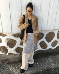 Roman check layered skirt