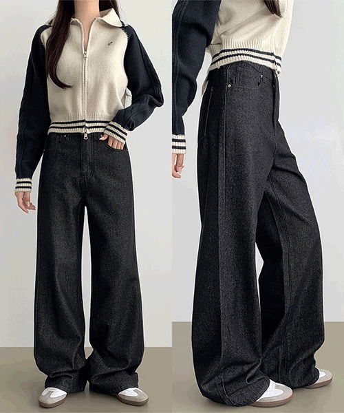 ～2XL鬆緊腰休閒牛仔寬褲