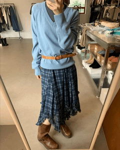 Plaid check cutout skirt