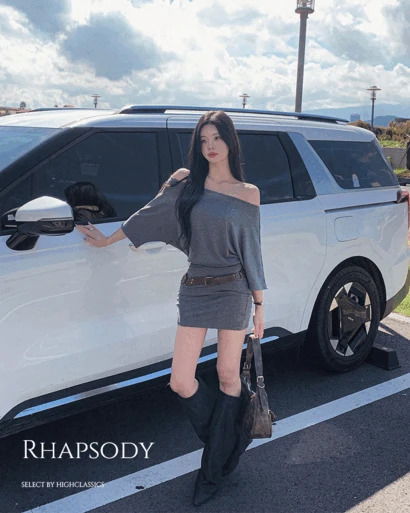 랩소디 보헤미안 원숄더 오프숄더 벨트SET 소프트 미니 반팔 원피스