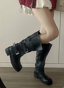 ライフブーツ ワイドバックル スクエアラウンドトゥ ヒールロングブーツ 1カラー