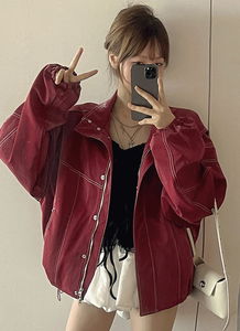 Fit, quality guaranteed, stitch overfit two-way daddy fit string leather jacket 2 colors