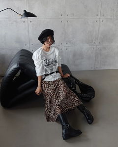 豹紋荷葉擺長裙