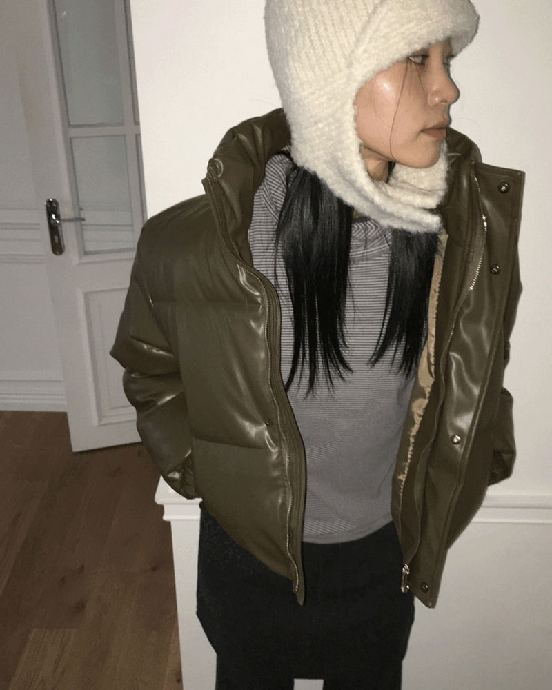 Marem leather snap short padded Jacket