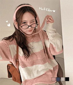 Creple Muffler Striped Stripe V-Neck V-Neck Loose-fit Knitwear