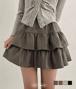 絨面多層次鬆緊腰圍迷你裙