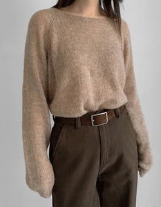 ボカシウール3ボートネックラグランニット